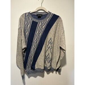 Tosani Canada 3D Knit Blue Gray Coogi Style Knit Sweater 80s/90s VTG Large